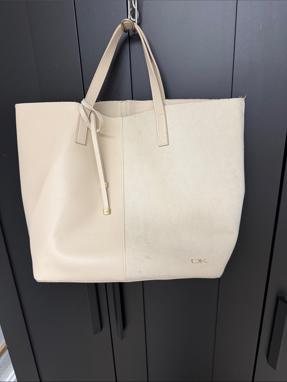 DKNY Cream Two-Tone Leather & Suede Tote